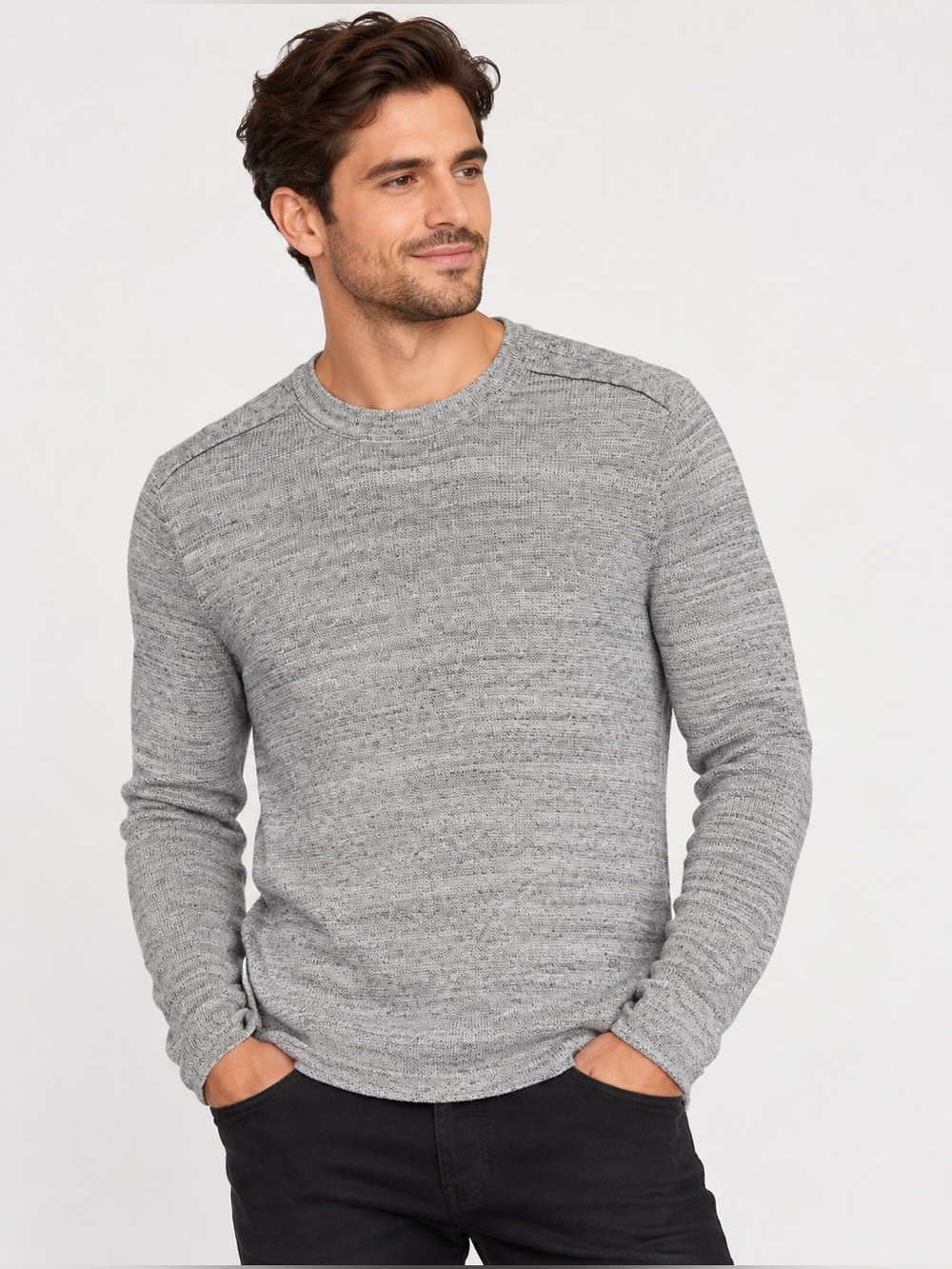 Michael Kors Grey Marled Cotton-Wool Crewneck Sweater - Size S